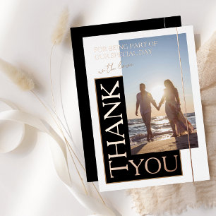 Invitación Con Relieve Metalizado Black White Photo Wedding Gracias Rose