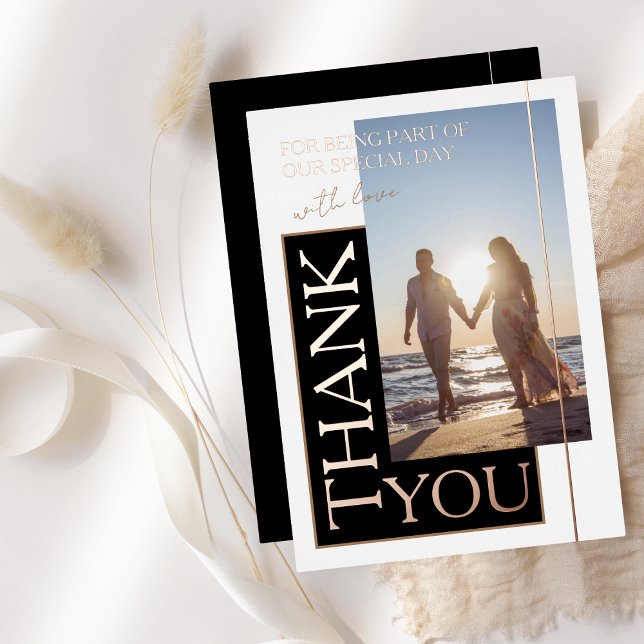 Invitación Con Relieve Metalizado Black White Photo Wedding Gracias Rose (Subido por el creador)