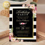 Invitación Con Relieve Metalizado Black White Stripes Rubor Floral Birday Party<br><div class="desc">Personalizó esta "invitación al Relieve metalizado Floral Real de franjas blancas negras" para nivelar su invitación de cumpleaños. Si desea obtener una muestra antes de realizar el pedido completo, puede solicitar sólo una tarjeta (cantidad de 1) para ver cómo se ve y se siente. Para más detalles sobre esta tarjeta...</div>