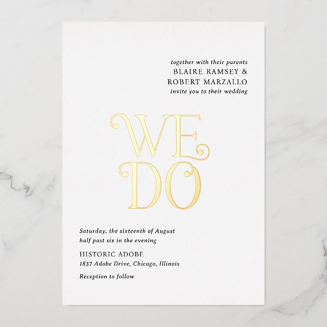 Invitación Con Relieve Metalizado Blaire Black White Modern Boda (Anverso)