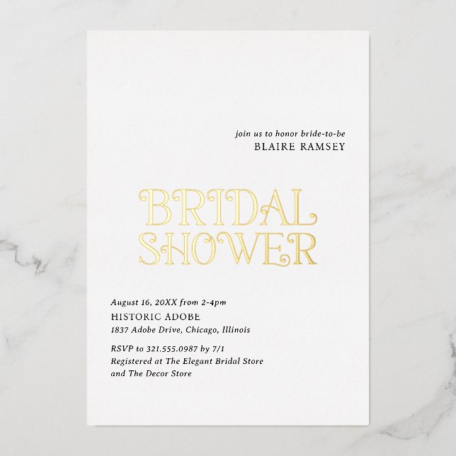 Invitación Con Relieve Metalizado Blaire Black White Modern Bridal Shower (Anverso)