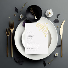 Invitación Con Relieve Metalizado Blanca Elegante Planta Tendencia Boda