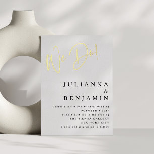 Invitación Con Relieve Metalizado Blanco Contemporáneo Elegante Boda Oro