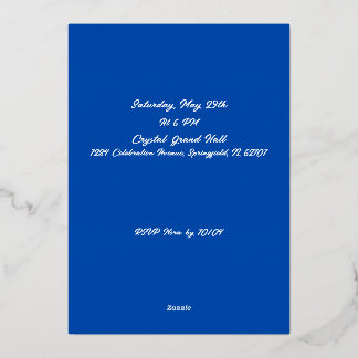 Invitación Con Relieve Metalizado Blanco Elegante, Azul y Oro Graduation