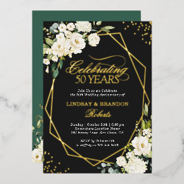 Invitación Con Relieve Metalizado Blanco Floral Dorado Geométrico Bodas de Aniversar