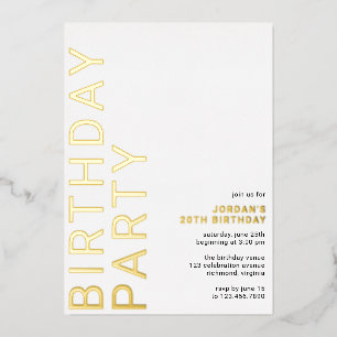 Invitación Con Relieve Metalizado Blanco y Dorado   Cumpleaños Simple Moderno para C