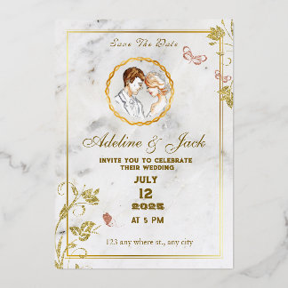 Invitación Con Relieve Metalizado Blanco y Dorado Elegante
