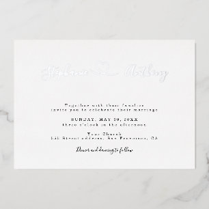 Invitación Con Relieve Metalizado Blanco y negro minimalista con un Boda cardíaco