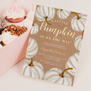Invitación Con Relieve Metalizado Blanquecino kraft de calabaza blanco caída ducha d