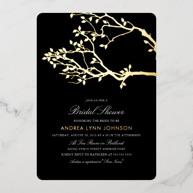 Invitación Con Relieve Metalizado Blissful Brands Relieve metalizado dorado de ducha (Anverso)