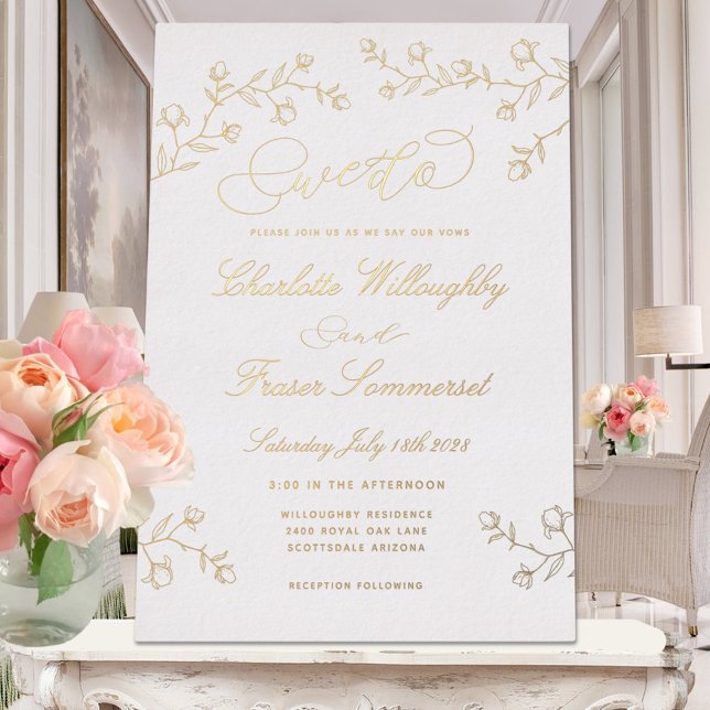 Invitación Con Relieve Metalizado Blooming Magnolia Branch We Do Gold Wedding (Subido por el creador)