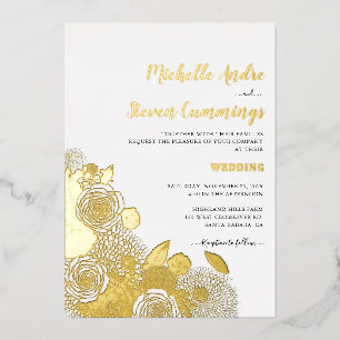 Invitación Con Relieve Metalizado Blooms De Amor ・ Elegante Boda Floral