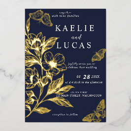 Invitación Con Relieve Metalizado "Blooms Dorados Del Amor" | Boda de la Marina Romá