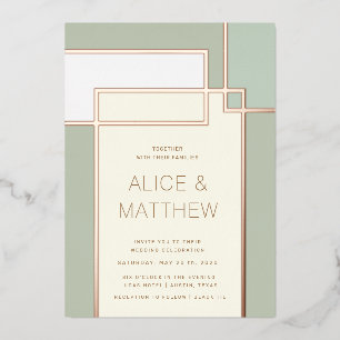 Invitación Con Relieve Metalizado bloque de color de mediados de siglo moderno boda 