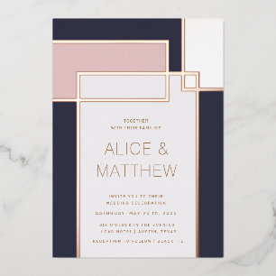 Invitación Con Relieve Metalizado bloque de color de mediados de siglo moderno boda 