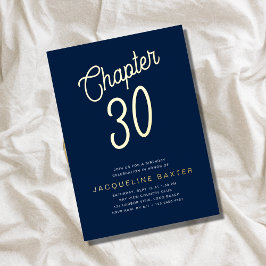 Invitación Con Relieve Metalizado Blue 30th Birthday Gold Script Chapter 30 Fiesta