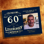 Invitación Con Relieve Metalizado Blue 60 Birthday Vintage Gold<br><div class="desc">Haga especial especial el 60 cumpleaños de su ser querido con esta hermosa Invitación al Relieve metalizado dorado Blue 60th Birthday Vintage. El encantador diseño de estilo vintage incluye una atesorada foto de su invitado de honor, rodeado de un acabado azul moda. Con elegantes letras de Relieve metalizado dorado, esta...</div>