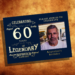 Invitación Con Relieve Metalizado Blue 60 Birthday Vintage Gold