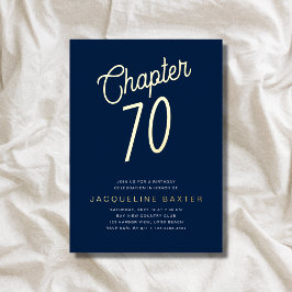 Invitación Con Relieve Metalizado Blue 70th Birthday Gold Script Chapter 70 Fiesta