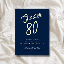 Invitación Con Relieve Metalizado Blue 80th Birthday Gold Script Chapter 80 Fiesta