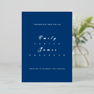 Invitación Con Relieve Metalizado Blue and White Wedding Invitation