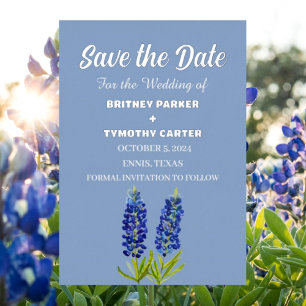 Invitación Con Relieve Metalizado Blue Bluebonnets Floral Photo QR Code Boda
