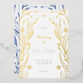 Invitación Con Relieve Metalizado Blue Buttercup Wedding