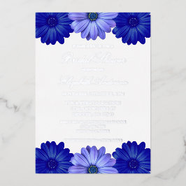 Invitación Con Relieve Metalizado Blue Floral Bridal Shower