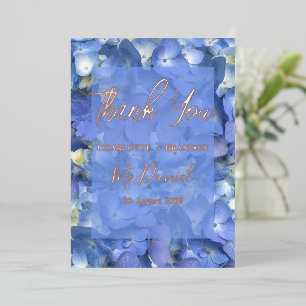 Invitación Con Relieve Metalizado Blue Hydrangeas Boda Floral Gracias