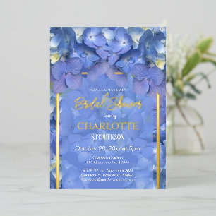 Invitación Con Relieve Metalizado Blue Hydrangeas Floral Bridal Shower