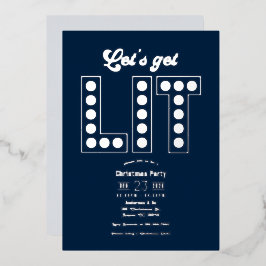 Invitación Con Relieve Metalizado Blue Ice Let's Get Lit Retro Christmas Party