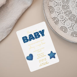 Invitación Con Relieve Metalizado Blue Jean Baby | Baby Shower moderno | Patcheo