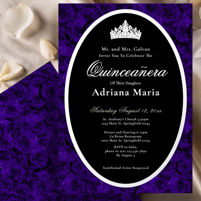 Invitación Con Relieve Metalizado Blue Roses Elegant Silver Floral Quinceanera   (Subido por el creador)