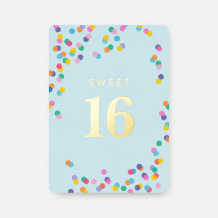 Invitación Con Relieve Metalizado Blue Sweet Sixteen Confetti Girl Birthday Gold