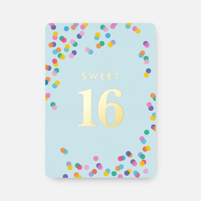 Invitación Con Relieve Metalizado Blue Sweet Sixteen Confetti Girl Birthday Gold (Subido por el creador)