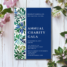 Invitación Con Relieve Metalizado Blue Watercolor Floral Charity Event Gala Fiesta