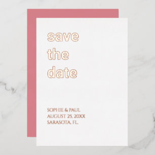 Invitación Con Relieve Metalizado Blush Blanco Rosa Salva la Fecha Rosa Dorado