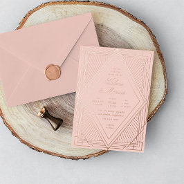 Invitación Con Relieve Metalizado Blush de Diamante de Boda Art Deco Rosa de Oro