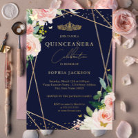 Blush Geométrico Quinceañera Naval Floral Dorado