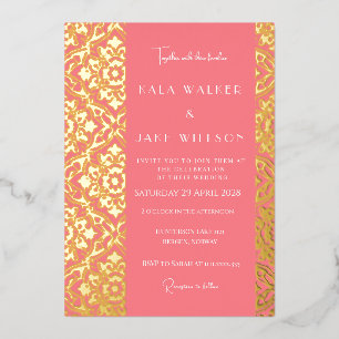 Invitación Con Relieve Metalizado Blush Pink Baldosa Italiana Sofisticada (Sólida)