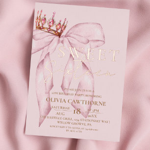 Invitación Con Relieve Metalizado Blush Pink y Rosa Dorado Dulces 16 Elegantes