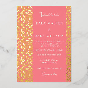 Invitación Con Relieve Metalizado Blush Rosa Baldosa Italiana (Punteada Retro)
