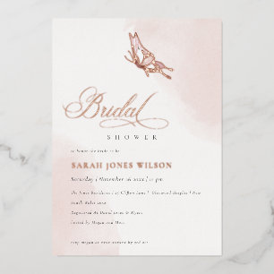 Invitación Con Relieve Metalizado Blush Rosa Mariposa Acuarela Despedida de Soltera 