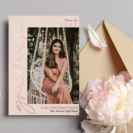 Invitación Con Relieve Metalizado Blush Rose Gold Caligrafía Foto Graduación