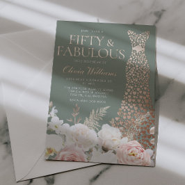 Invitación Con Relieve Metalizado Blush Sage 50th Birthday Rose Gold Gown