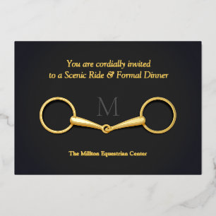 Invitación Con Relieve Metalizado Bocado Snaffle de Oro Monograma de Elegancia Ecues