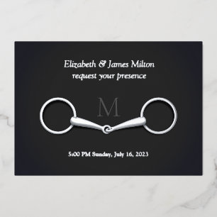 Invitación Con Relieve Metalizado Bocado Snaffle de Plata Elegante con Monograma Ecu