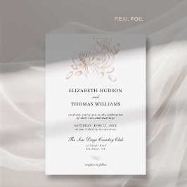 Invitación Con Relieve Metalizado Boceto de Arte Floral de Peonía Rosa Dorada Boda C