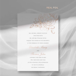 Invitación Con Relieve Metalizado Boceto de peonía Boda clásica moderna formal Oro