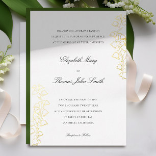 Invitación Con Relieve Metalizado Boceto floral romántico de lirio del valle boda fo